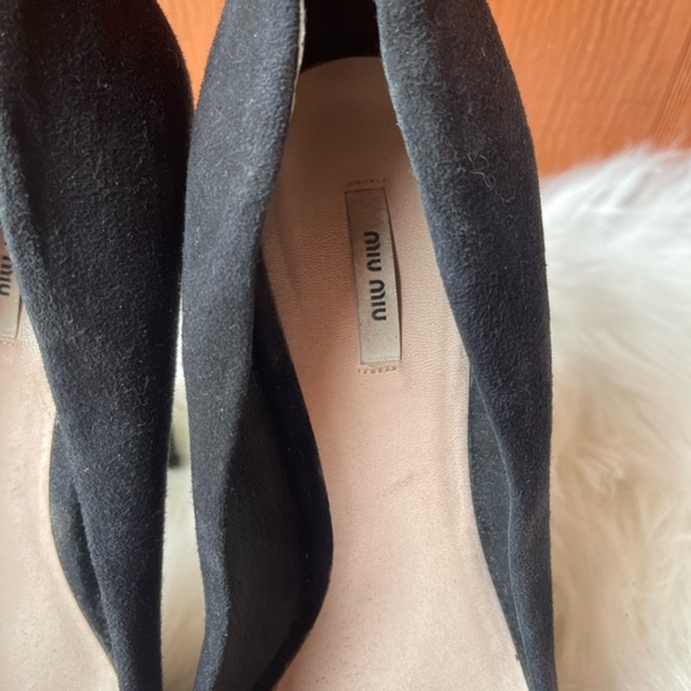 Miu Miu Black Suede Open Toe Platform Heels | Siz… - image 3